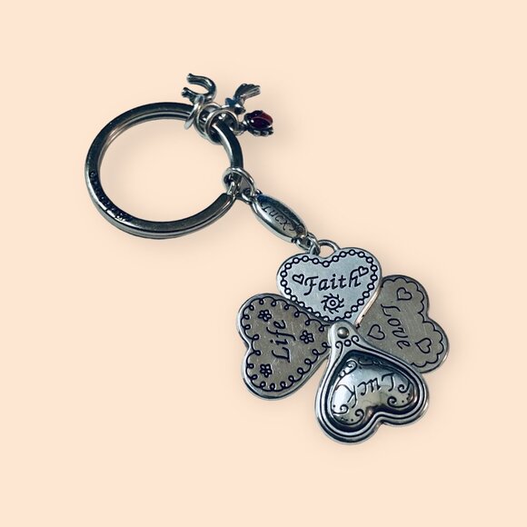 Brighton Accessories - Brighton Silver-Tone Good Luck Heart Keychain Keyring With Charms